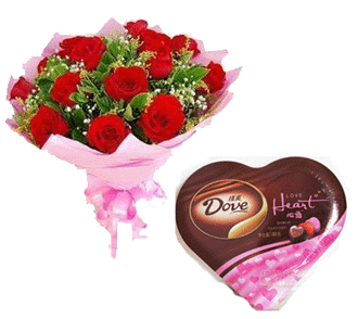 [花  材]：11枝红玫瑰+新包装德芙铁盒巧克力98克   
  [包  装]：圆形精美包装，配蝴蝶结束扎。 
  [花  语]：花束附送心语卡片一份，可写下您的祝福